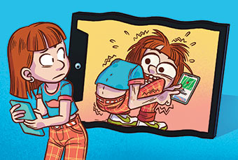 TikTok rend aussi accro parce qu’il simule une présence. Que se passe-t-il dans ton cerveau quand tu es sur TikTok ?, article extrait du magazine Okapi n°1186, 15 octobre 2023. Illustration : Mouk.